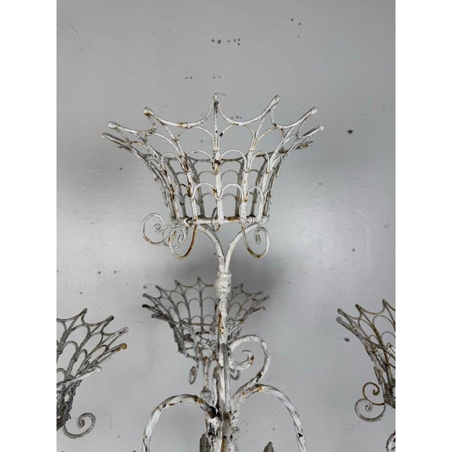 French Provincial Wrought Iron Planter, Distressed White Metal, 1930s For Sale - Image 4 of 14