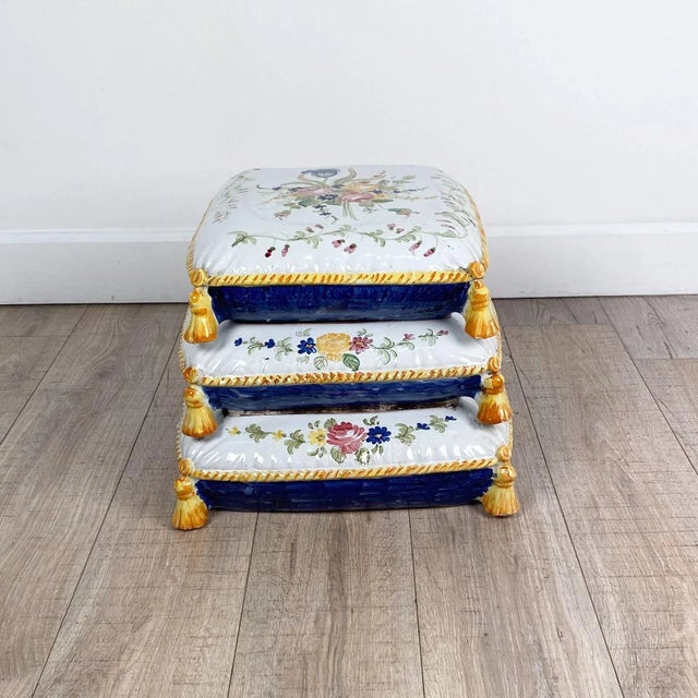 Faïence Footstool, France Circa 1910 For Sale - Image 4 of 9