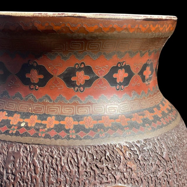 19th Century Antique 19th-Century Japanese Cloisonné Porcelain”Tree Bark” Baluster Vases- a Pair For Sale - Image 5 of 8