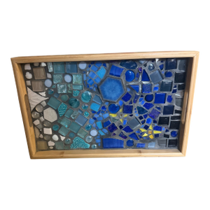 A Hand Decorated Mosaic Blue Serving Tray