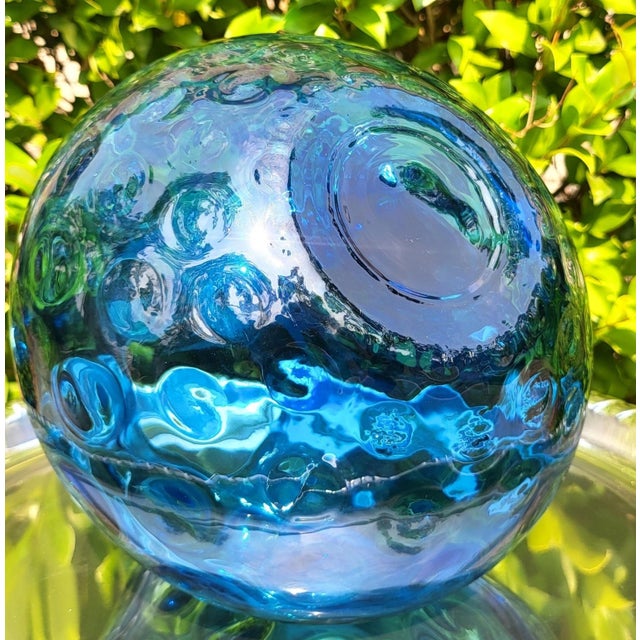 1960s Mid 20th Century Czech Masterpiece Blue Optical Bubble Glass Vase For Sale - Image 5 of 5