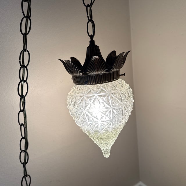Vintage Italian Style Pineapple Cut Glass Pendant Light For Sale - Image 9 of 12