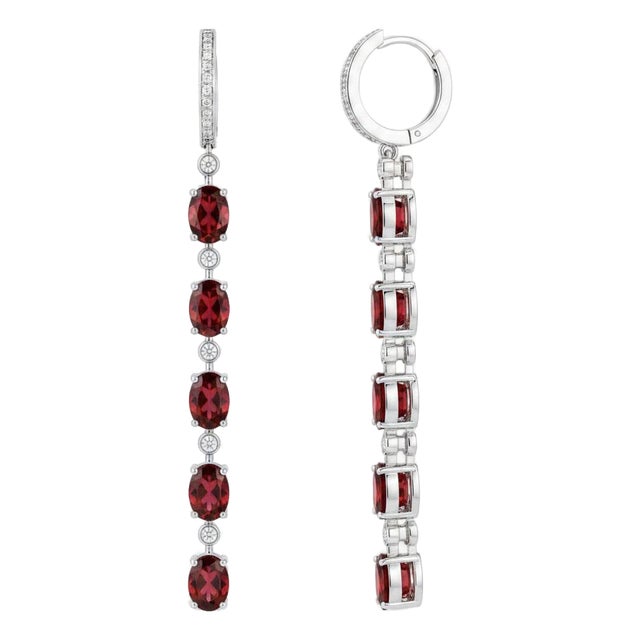 Garnet Huggie Drop Earrings, Silver, Gold, Pair For Sale