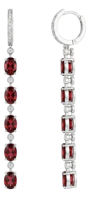 Garnet Huggie Drop Earrings, Silver, Gold, Pair
