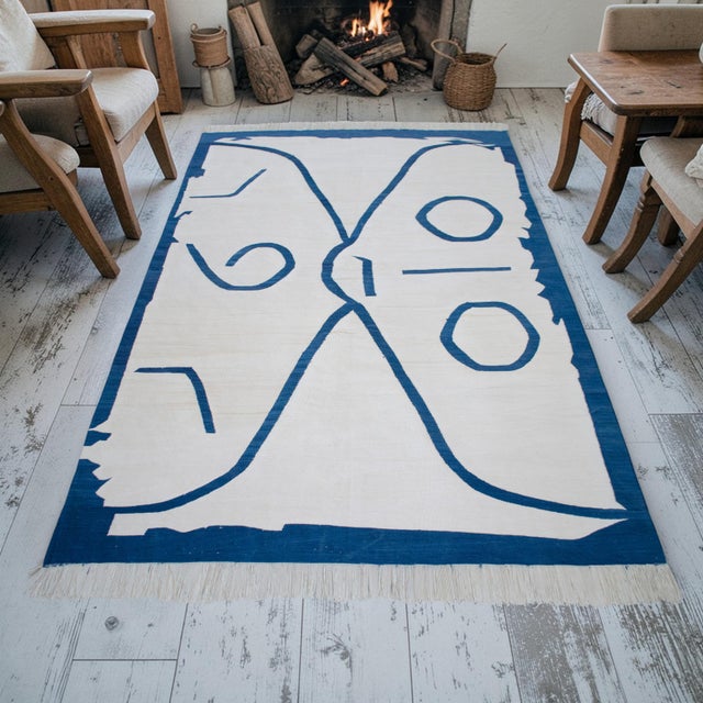 Contemporary Paul Klee -Letter Ghost Inspired Silk Hand Woven Area Kilim Wall Rug 4′2″ × 6′6″ For Sale - Image 3 of 16