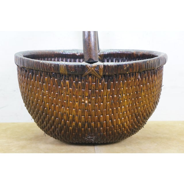 Antique Chinese Bentwood Woven Willow Rice Harvest Gathering Basket 16" For Sale - Image 6 of 15