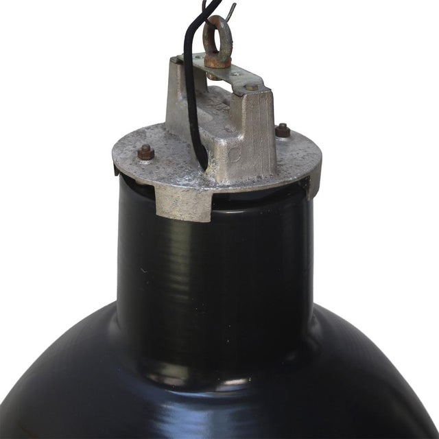 Industrial Vintage Industrial Blue and Black Enamel Pendant Light from Mazda For Sale - Image 3 of 7