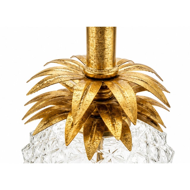Metal Vintage Hollywood Regency Pineapple Glass & Gilt Metal Table Lamp For Sale - Image 7 of 7
