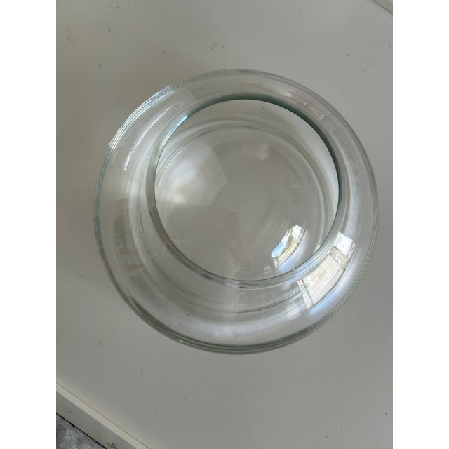 Vintage Poland Glass Concave Convex Double Wall Reversible Flower Vase Bowl Centerpiece 10"D X 5"H in very good condition.