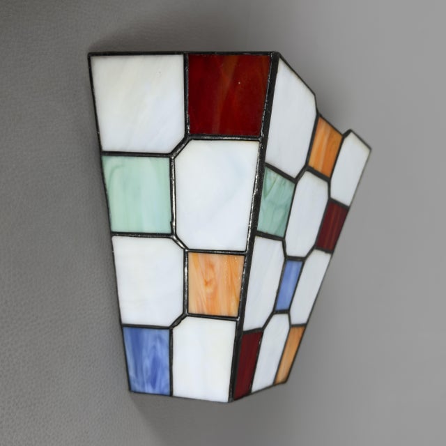 1970s Vintage Multicolored Leaded Glass Wall Lamp, 1970s For Sale - Image 5 of 11