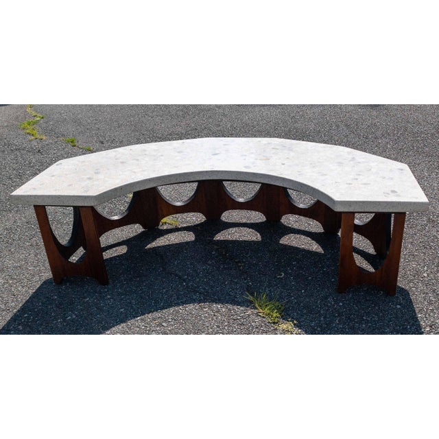 1960s Mid-Century Modern Walnut Veneer and Terrazzo Marble Coffee Table For Sale - Image 5 of 18
