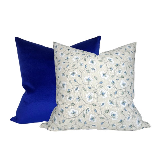 Traditional Royal Blue Performance Velvet Pillow Cover, 20x20 Pillow For Sale - Image 3 of 3