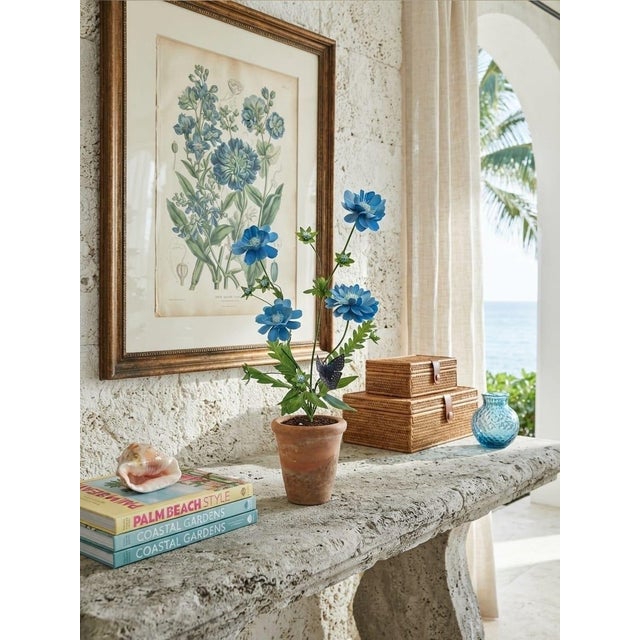 Hand-Crafted Metal Blue Botanical Arrangement in Aged Terracotta Pot For Sale - Image 10 of 12