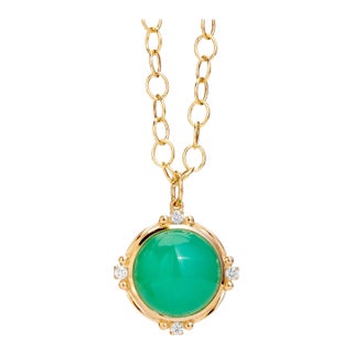 Syna Yellow Gold Chrysoprase Pendant with Diamonds For Sale