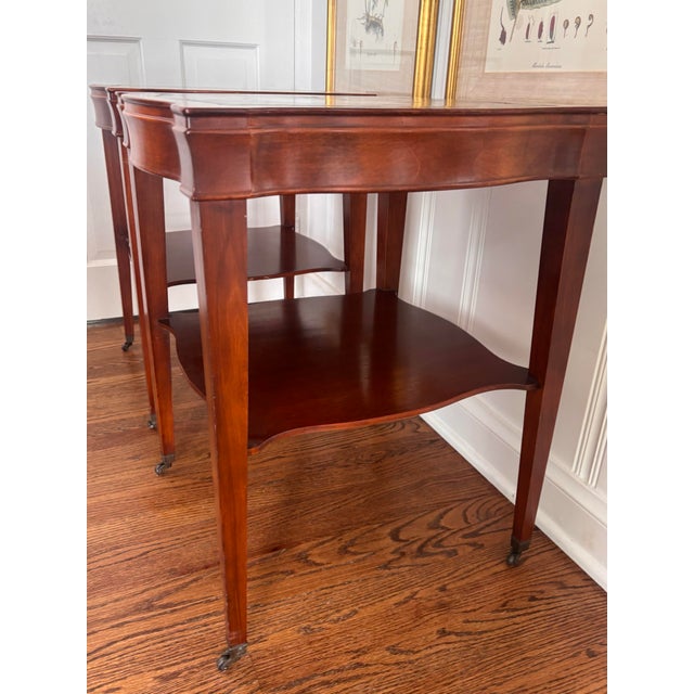 Traditional Early Twentieth Century Mahogany and Leather-Top Library Single Shelf Federal Style Side Tables, a Pair For Sale - Image 3 of 14