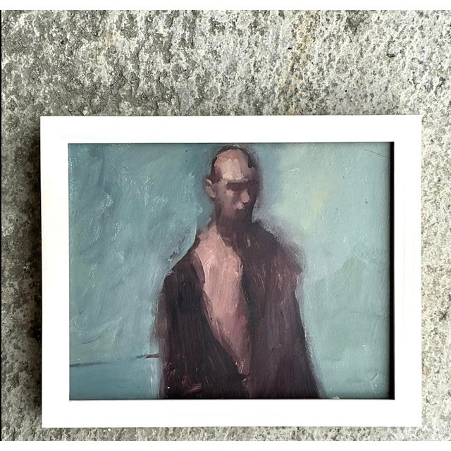 Vintage Boho Original Abstract Figural Oil Painting on Board For Sale - Image 9 of 12
