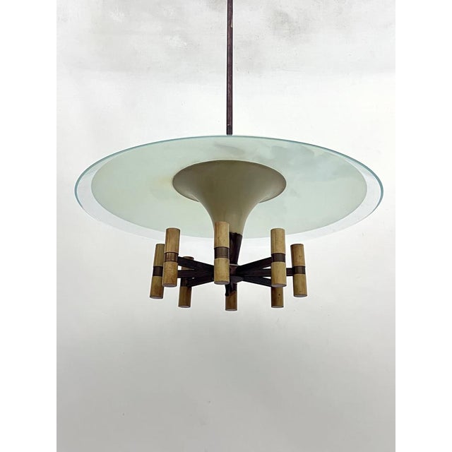 Mid-Century Manner Curved Glass Disk Chandelier, Fontana Arte, Italy, 1950s For Sale - Image 13 of 17