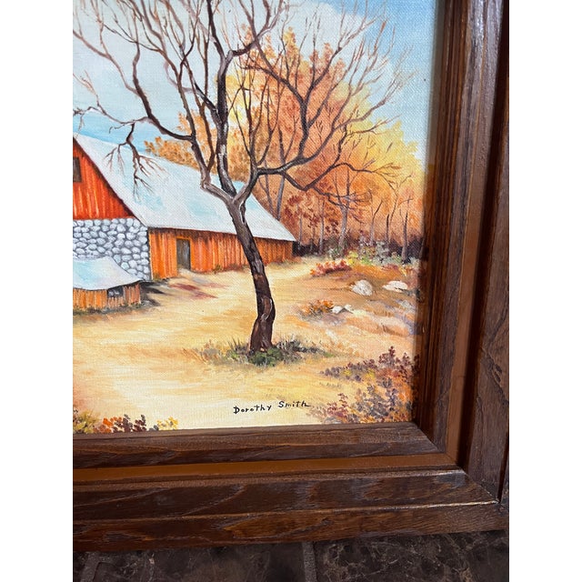 Vintage Stone Barn Painting By, Dorothy Smith Oil on Canvas, Framed For Sale - Image 4 of 7