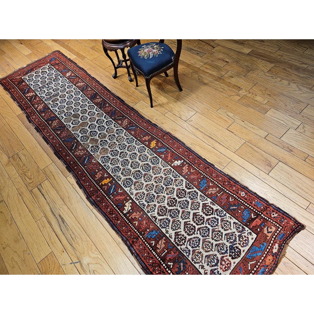 19th Century Bidjar Runner, Hand-Knotted Wool, All-Over Paisley Pattern, Ivory & Rust Red, 3x13 For Sale - Image 14 of 14