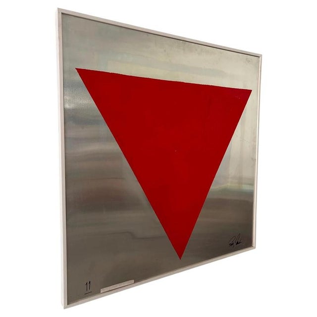 Red Geometric Composition on Steel, Italy, 1960s For Sale - Image 8 of 8