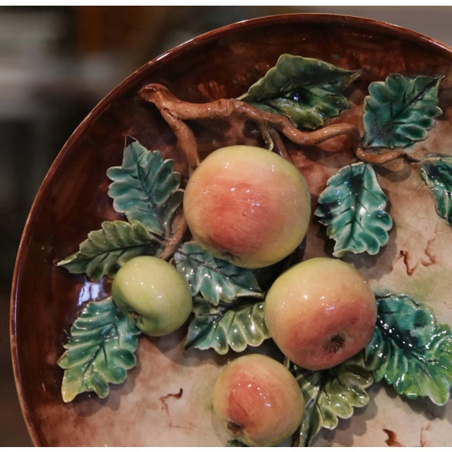 Pair of 19th Century French Hand Painted Ceramic Barbotine Fruit Wall Platters For Sale - Image 9 of 12