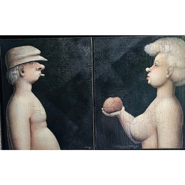 Jeanne Lorioz, Adam and Eve Original Diptych, Oil on Canvas, 2000s, Framed For Sale - Image 8 of 8