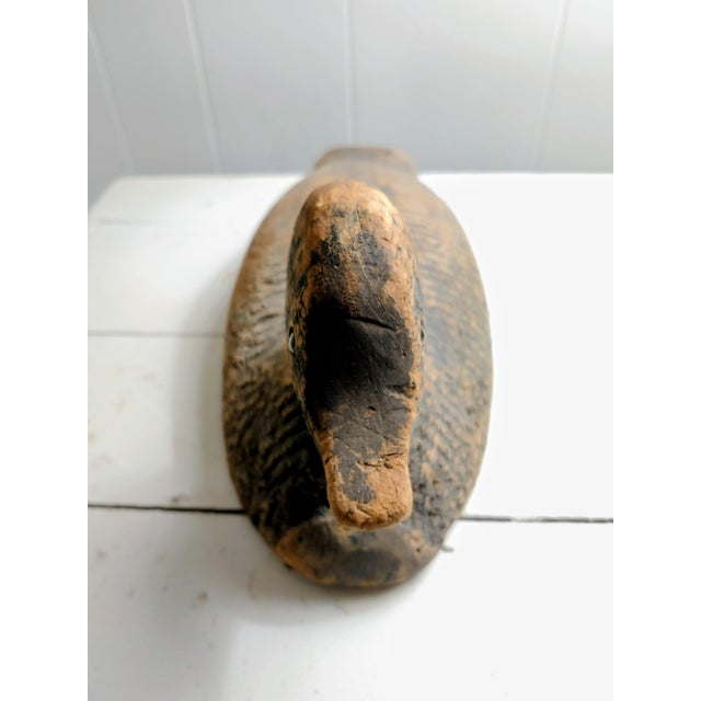 Early 20th Century Primitive Weathered Wood Duck Decoy With Glass Eyes For Sale - Image 4 of 6