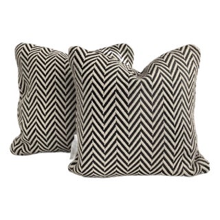Black /White Herringbone Jacquard Decorative Pillow Covers ( Set of 2) For Sale