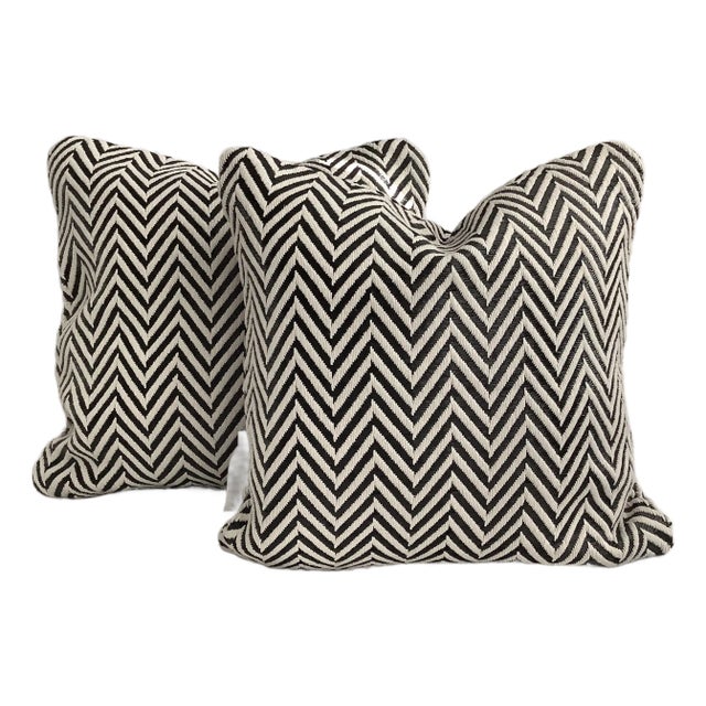 Black /White Herringbone Jacquard Decorative Pillow Covers ( Set of 2) For Sale