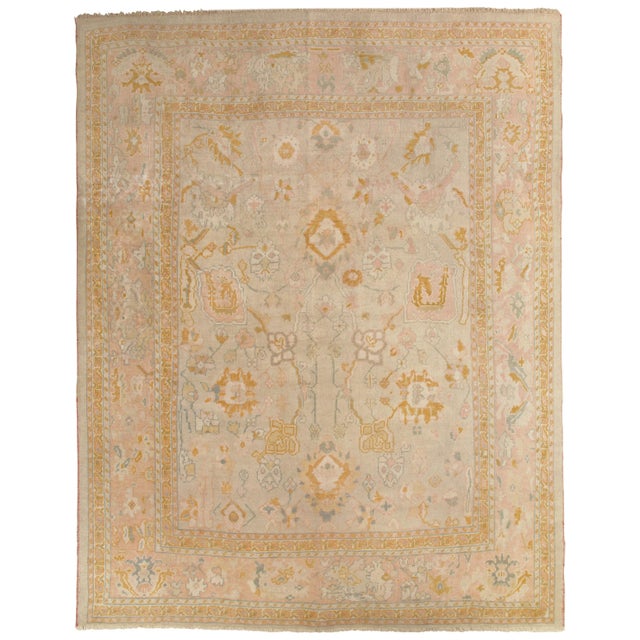 Antique Oushak Carpet, Handmade Turkish Oriental Rug, Beige, Taupe, Soft Shrimp For Sale - Image 13 of 13