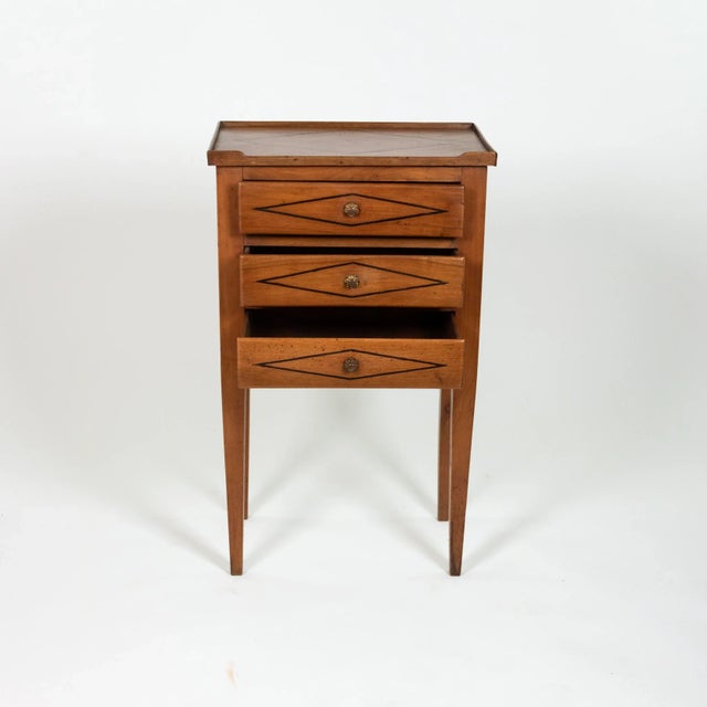 French Walnut Bedside Chest of Drawers With Diamond Inlay Pattern Circa 1850 For Sale - Image 4 of 8
