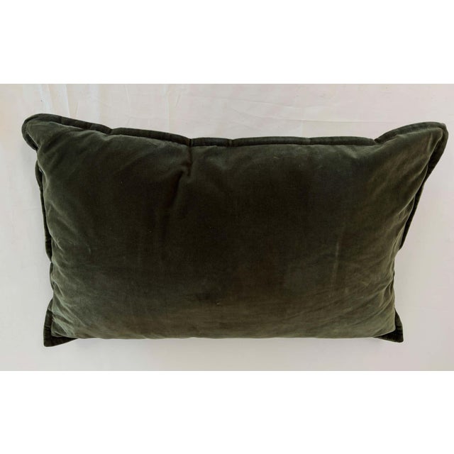 Rejuvenation Olive Green Cotton Velvet Lumbar Pillow, Hand-Crafted For Sale - Image 4 of 10