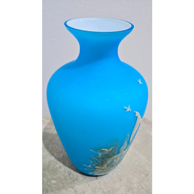 Early 20th Century Antique Bohemian Cased Sky Blue Enamel Painted Glass Vase, Classical Figure Scene For Sale - Image 5 of 8