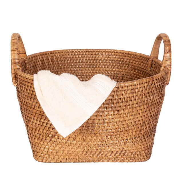Brown Saboga Home Round Basket with Hoop Handles in Honey Brown - 16.5" For Sale - Image 8 of 9