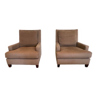 Baker Contemporary Brown Upholstered Armchairs - a Pair For Sale