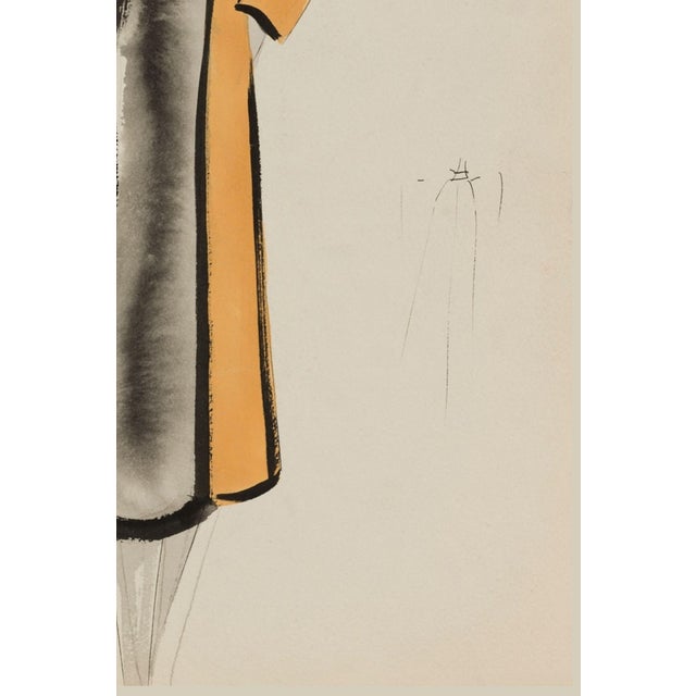 Black Vintage French Fashion Art Print – Golden Yellow Coat Illustration, 12" X 16" For Sale - Image 8 of 9