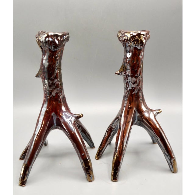 Late 20th Century Organic Metallic Antler Candle Holders, a Pair For Sale - Image 5 of 8