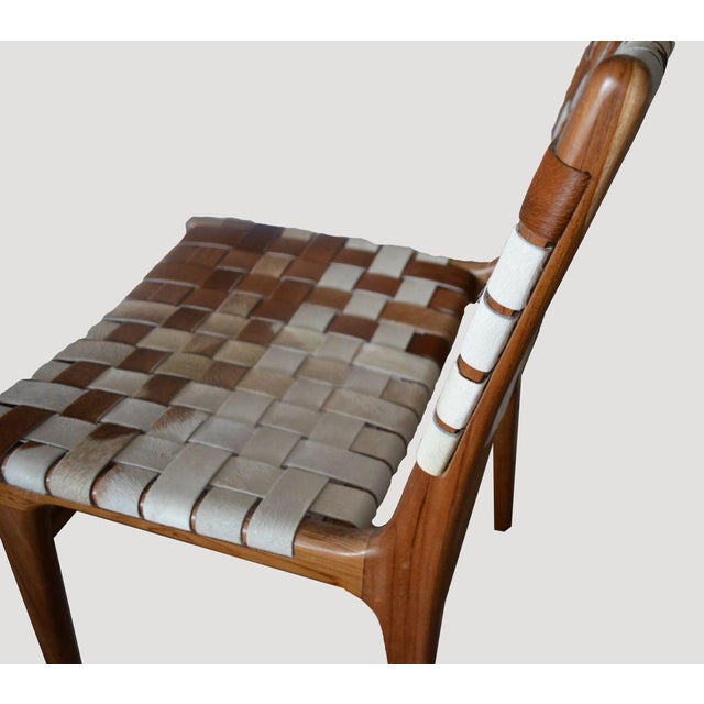 Andrianna Shamaris Premium Double-Backed Teak Wood Cowhide Chair For Sale - Image 4 of 5