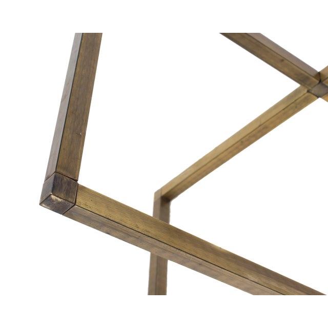 USA and Italy, 1970s Round Brass Coffee Table with X Base and Italian marble top. In the style of Mastercraft or John...