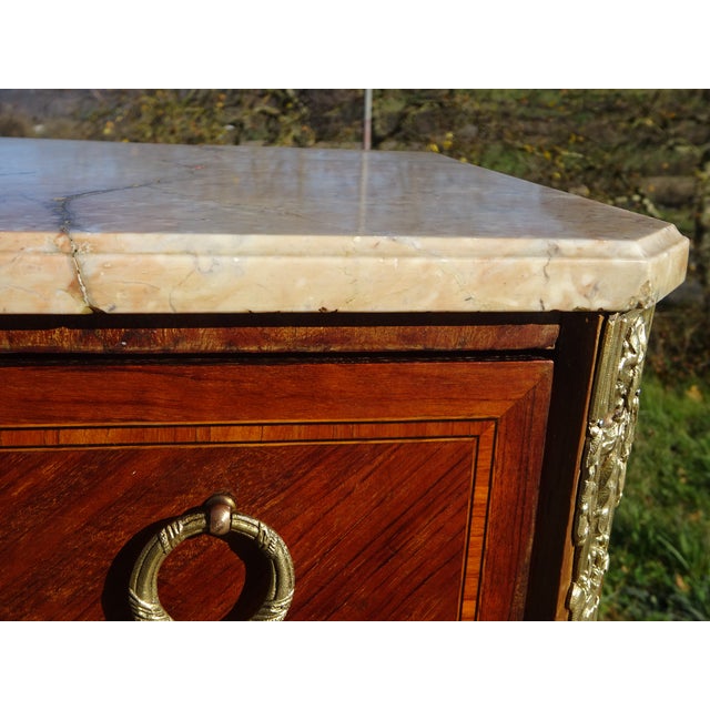 Louis XVI Marquetry Chest of Drawers in Wood with Bronze and Marble For Sale - Image 16 of 18