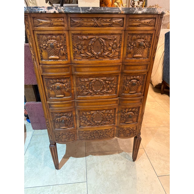 French Carved Walnut Chest W/Marble Top For Sale - Image 4 of 12