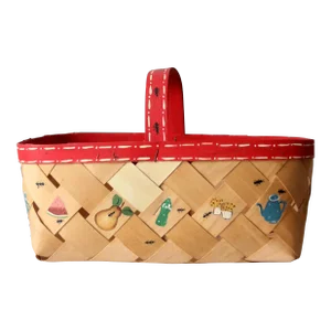 Vintage Hand Painted "Picnic" Basket