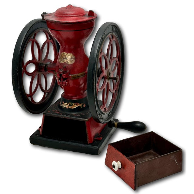 Rare Small 12.75 Inch Tall Antique Enterprise Philladelphia MFG Co. #2 Cast Iron Hand Crank Coffee Grinder in Excellent Original Paint. For Sale - Image 15 of 18