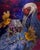 Contemporary Lighting The Way by Gigi Chen | Acrylic on Wood Panel Crane with a Bird and a House at Night For Sale - Image 3 of 5