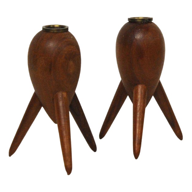 Scandinavian Sputnik Teak Candleholders, 1960s For Sale