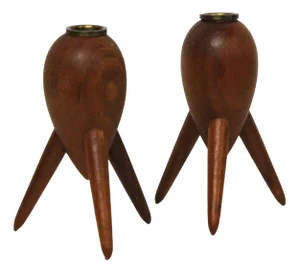 Scandinavian Sputnik Teak Candleholders, 1960s
