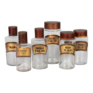 19th Century French Glass Apothecary Jars, Set of 6