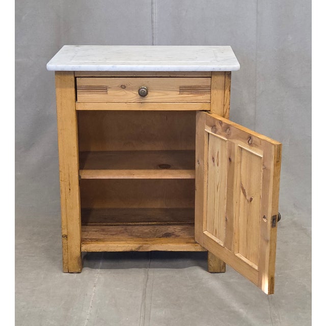Antique European Pine and Marble Side Table or Nightstand For Sale - Image 4 of 14