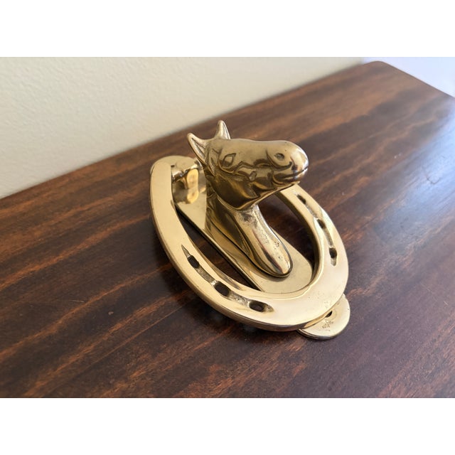 Late 20th Century Vintage Cast Brass Horse Head and Horseshoe Door Knocker For Sale - Image 5 of 10