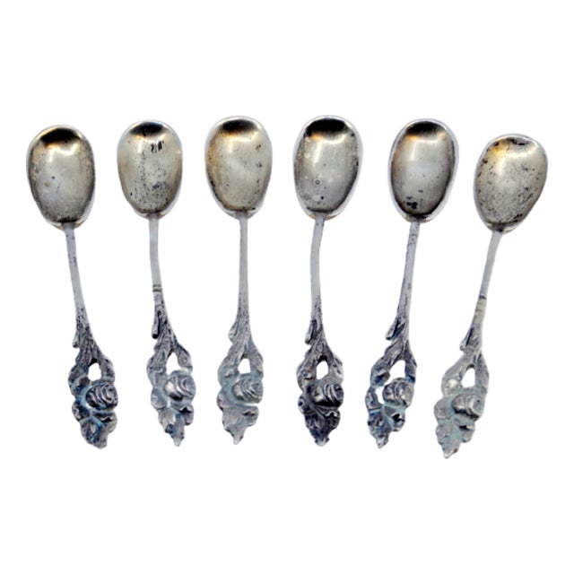 Silver Coffee Spoons with Raised Handles, Set of 6 For Sale